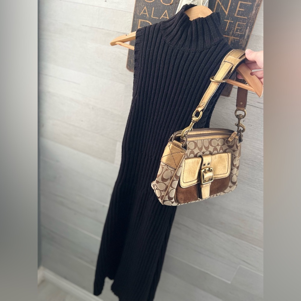 Vintage 2004 Fall Special Edition Coach Gold and Brown Shoulder Bag with Suede - Picture 9 of 12